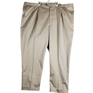 Roundtree Yorke Mens Khaki Pleated Relaxed Fit Chinos Pants Sz 48x29